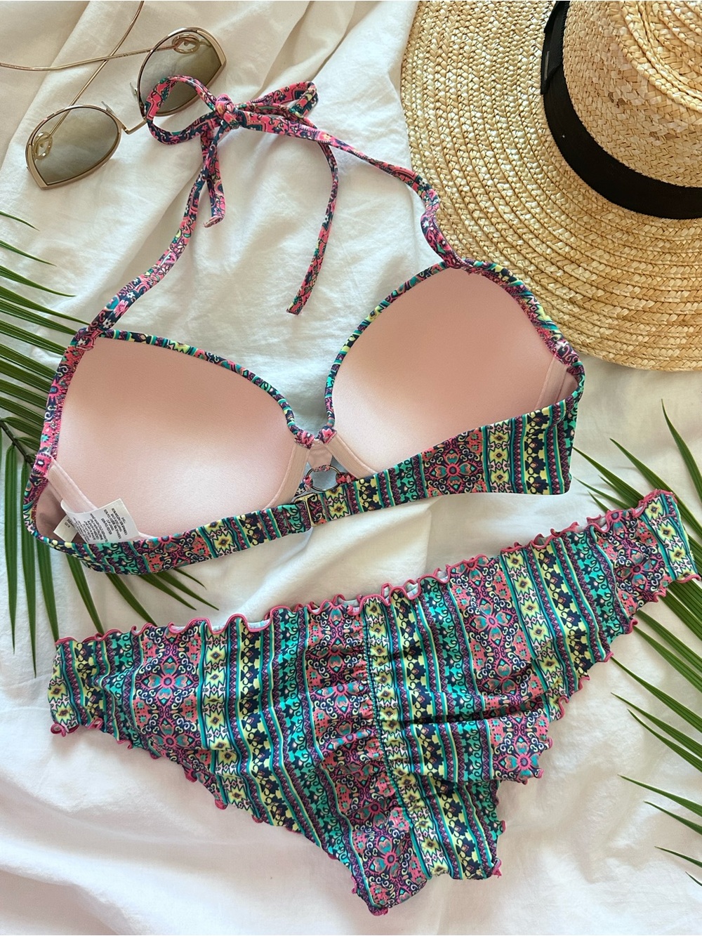 Shade and Shore Patterned Padded Underwire Bikini Set in Teal, Pink & Yellow - Picture 2 of 6